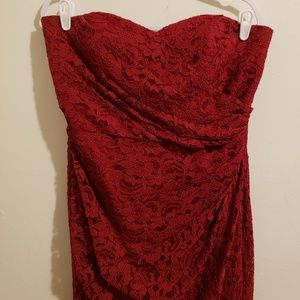 Long Strapless Lace Dress